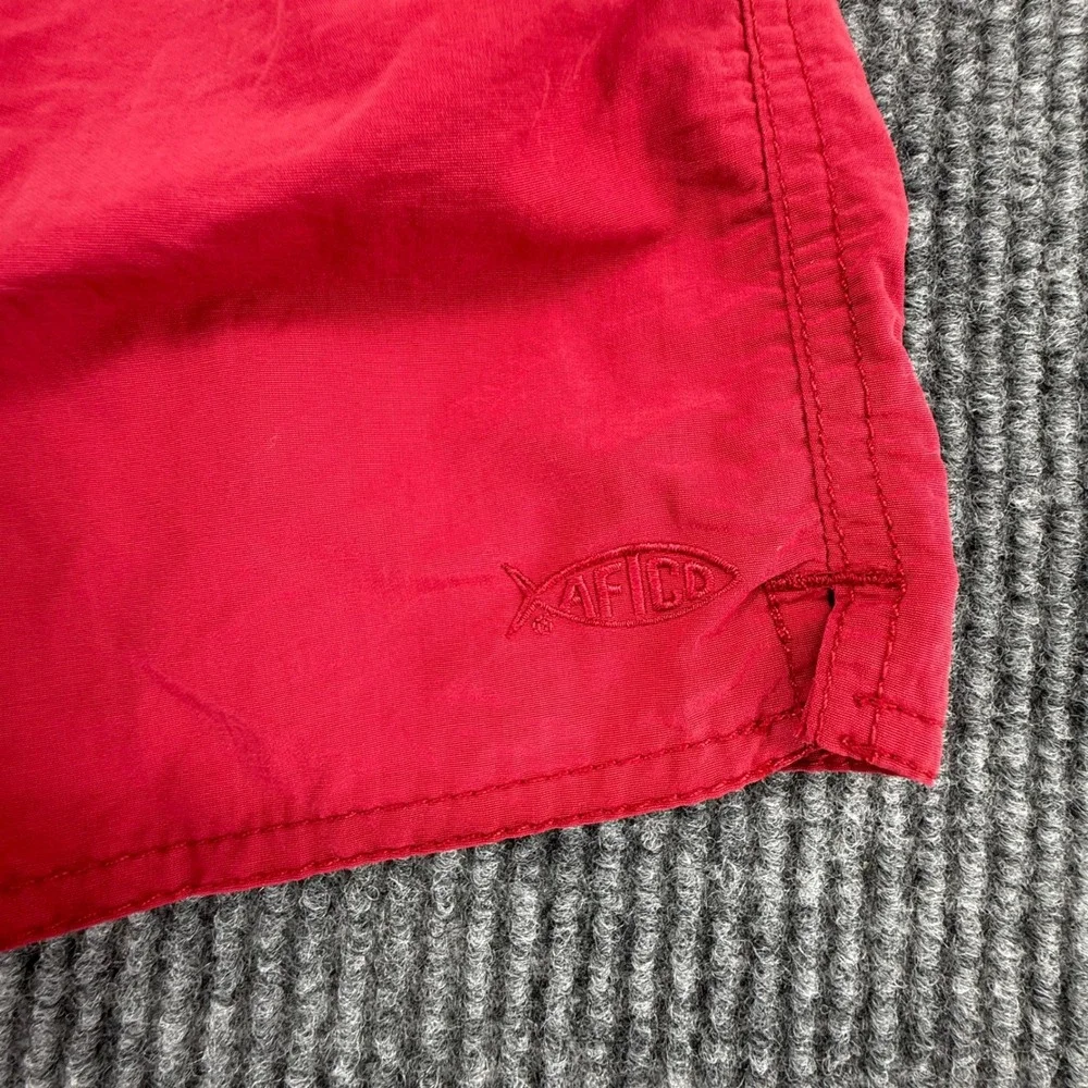 AFTCO Fishing Shorts Boys Size L 14/16 Red Excellent Nylon Drawstring Mesh Lined